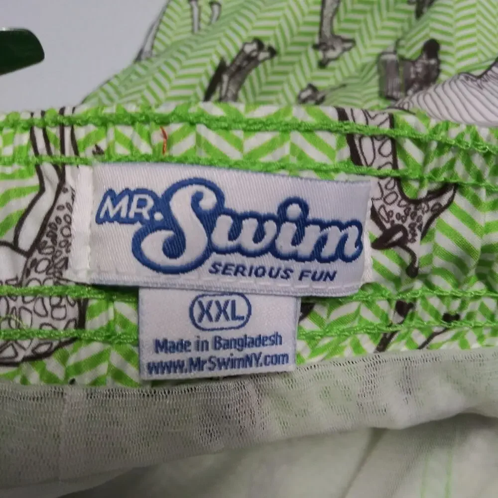 MR. SWIM Green Herringbone Animal Swim Trunks Size XL